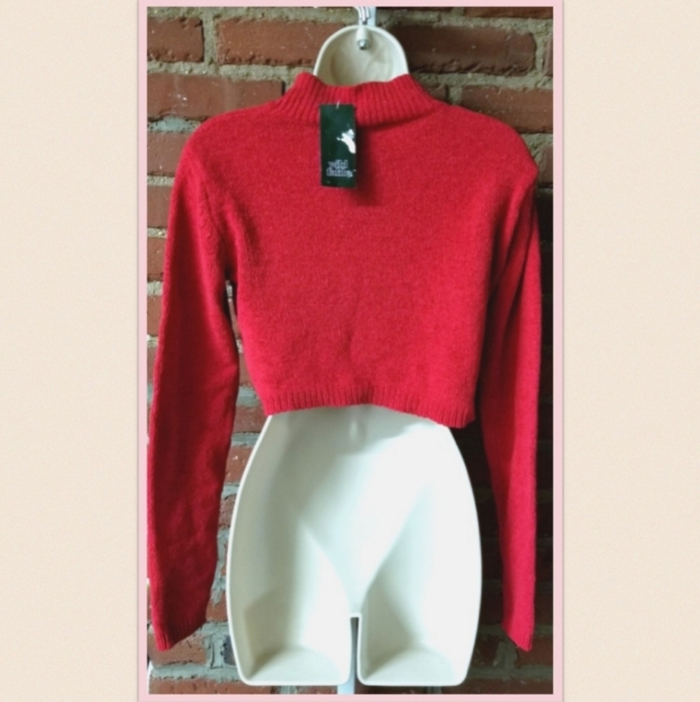 Velvety Mock Neck Cropped Sweater (PLUS Avail.) - Picture 3 of 4